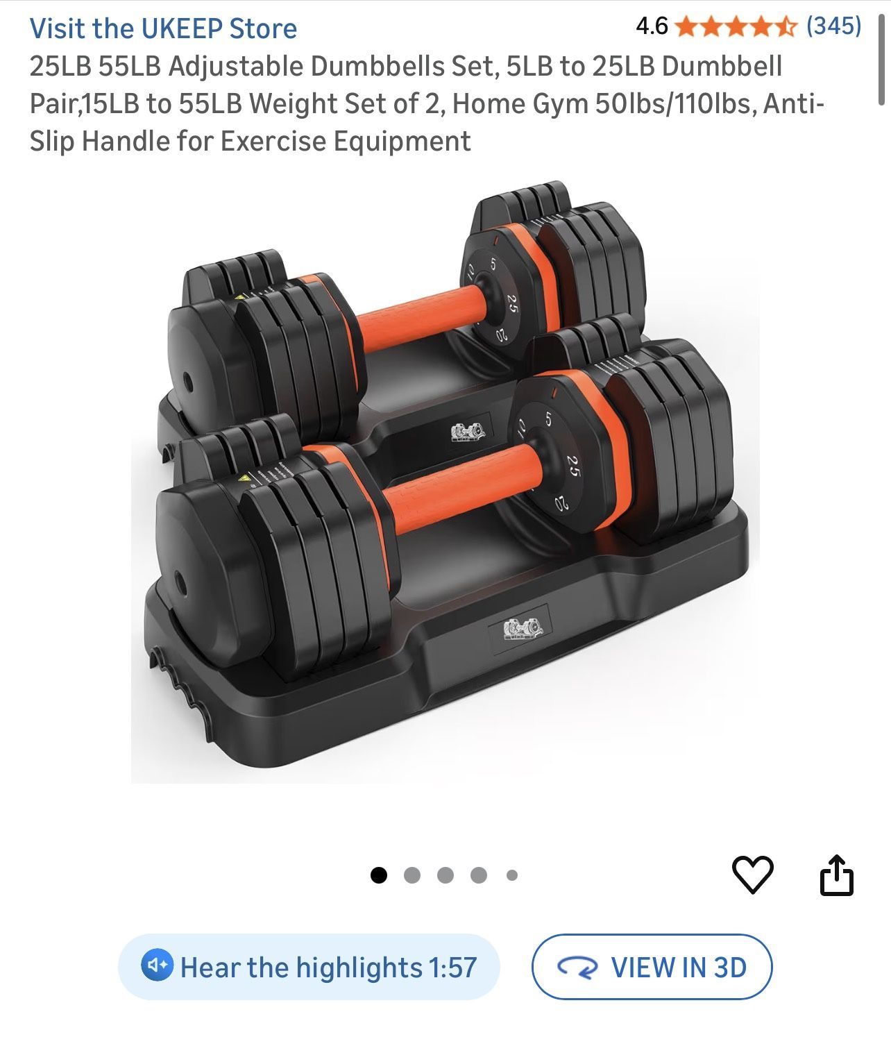 Adjustable 5-25lb Dumbbell Set