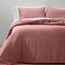 Full/Queen Heavyweight Linen Blend Comforter & Sham Set Rose - Casaluna