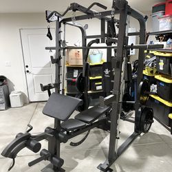 Vesta Fitness Smith Machine 2001 w/Bench Attachment | 230lb Bumpers Weights | 7ft Olympic Bar | Fitness | Gym Equipment | FREE DELIVERY 🚚 