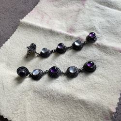 Vintage Sterling Silver & Natural Amethyst Kidney Drop earrings