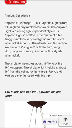 Airplane Light Fixture for sale Thumbnail