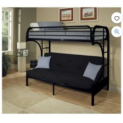 Kids Metal Frame Bunk Bed With Futon