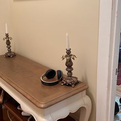 54 in. Wood Console Table - Ivory Legs And Ash Brown Top