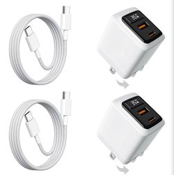 35W USB C Fast Charger 2-Pack, 2-Port Wall Charger w Cable & LED,90° Foldable l,Type C,4.92ft Cable for iPhone 17/16/15 Series, Galaxy, Google