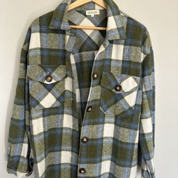 Roolee Green And Blue Plaid Button Up Shirt Jacket Shacket