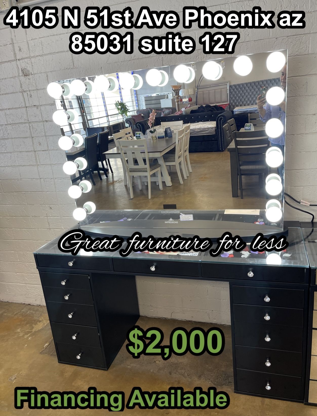 Impressions Black Vanity With Bluetooth Mirror Brand New