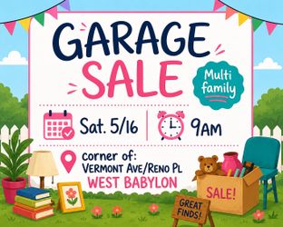 Garage sale - Vermont-Reno - West Babylon - 5-16 - 9am