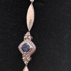 Sterling Silver Blue Sapphire Diamond Tennis Bracelet 