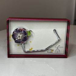 Elegant Purple Flower Purse Handbag Holder with Rhinestone Accents Jewelry Spring Vintage Wine 