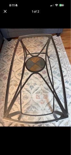 Glass Top Coffee Table with Stone Inlay
