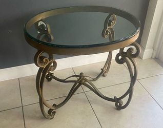 Glass Top Gold Iron End Oval Table