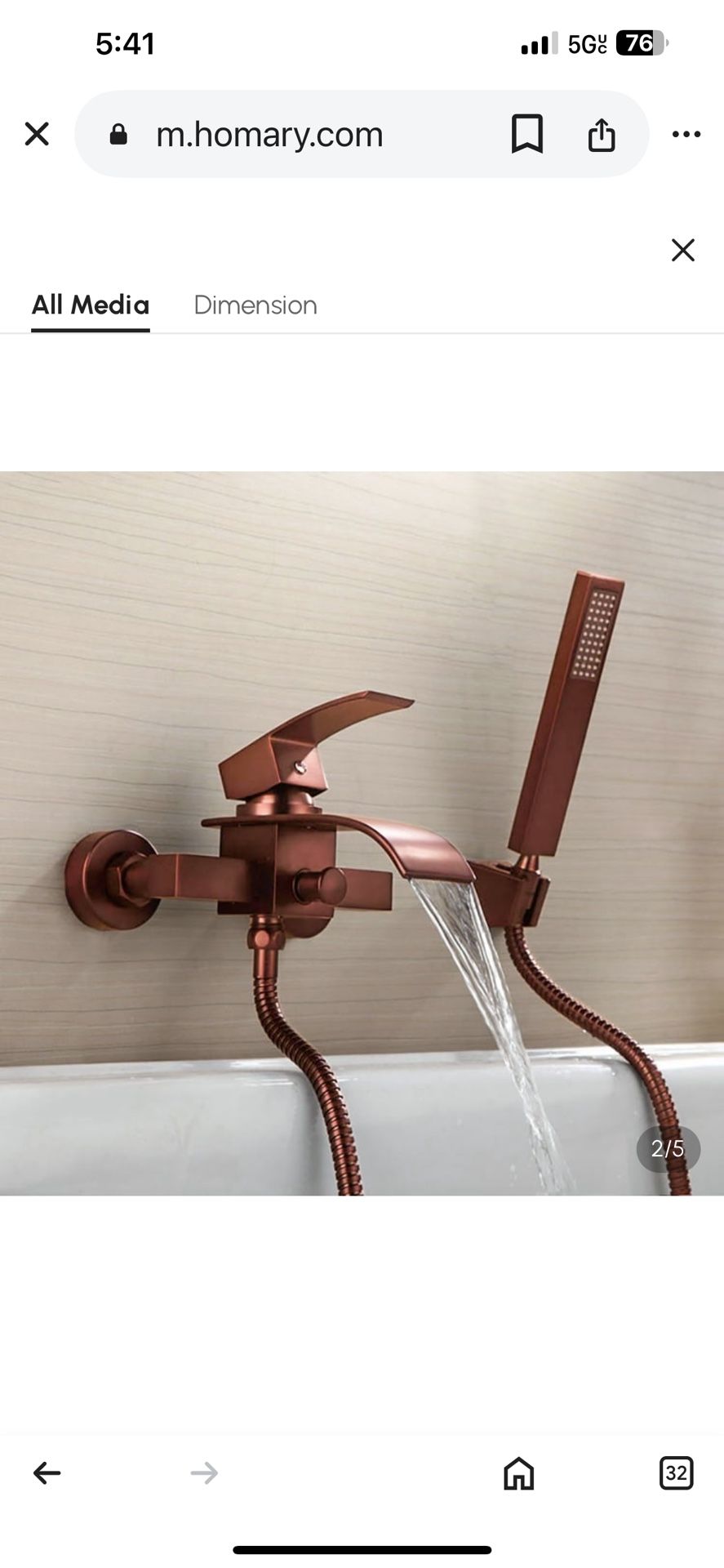 Milly Modern Waterfall Wall-Mount Oil Rubbed Bronze Tub Filler Faucet & Handshower Sh 54
