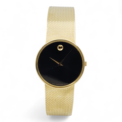 Movado 30mm Minimalist 14K Yellow Gold Watch with Mesh Bracelet and Black Dial. (Pre-Owned)