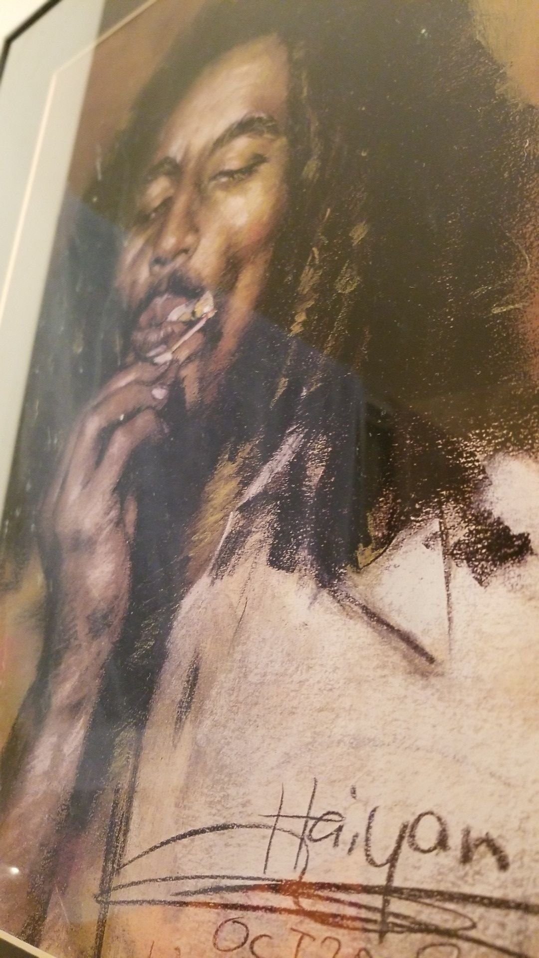 Bob Marley hand drawn in solid black frame
