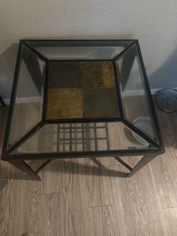 Metal and Glass End Table with Slate Tile Top