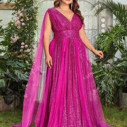 Faeriesty Plus Plunging Neck Cloak Sleeve Sequin Formal Dress Black Elegant Prom Evening Wedding Guest Gown, For Graduation, Dinner