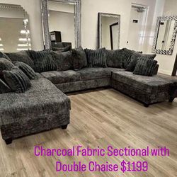 Charcoal Fabric Sectional With Double Chaise. Brand New.