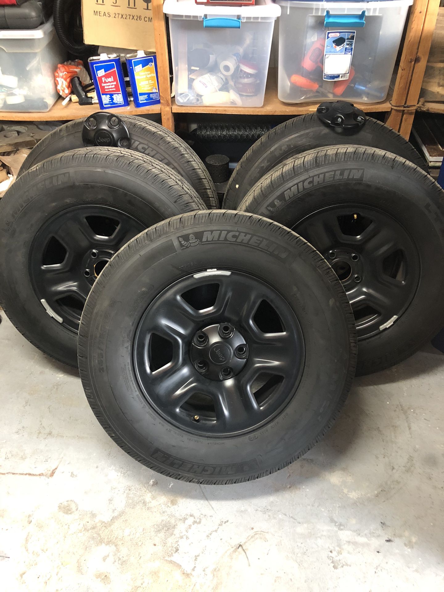 Brand new set of 5 2020 Jeep Sport JLU stock tires and wheels (black)