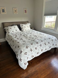 Queen wood & suede bed frame