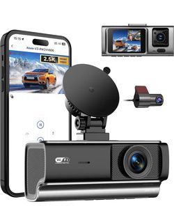 New- 3 Channel 2.5K Dash Cam with 5GHz WiFi & APP Control, 2.5K+1080P+1080P Front Inside and Rear, Triple Dash Camera with 64GB Card, 24 Hours Parking