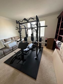Vesta Fitness Smith Machine 2001 w/Bench Attachment | 230lb Bumpers Weights | 7ft Olympic Bar | Fitness | Gym Equipment | FREE DELIVERY & INSTALL🚚