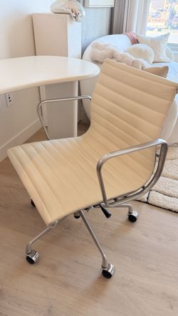 Eames-Style Ivory Faux Leather Office Chair