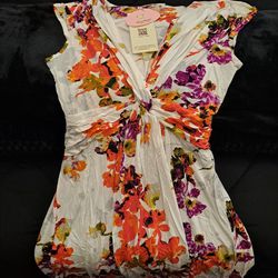 New White With Flowers Summer Dress Large