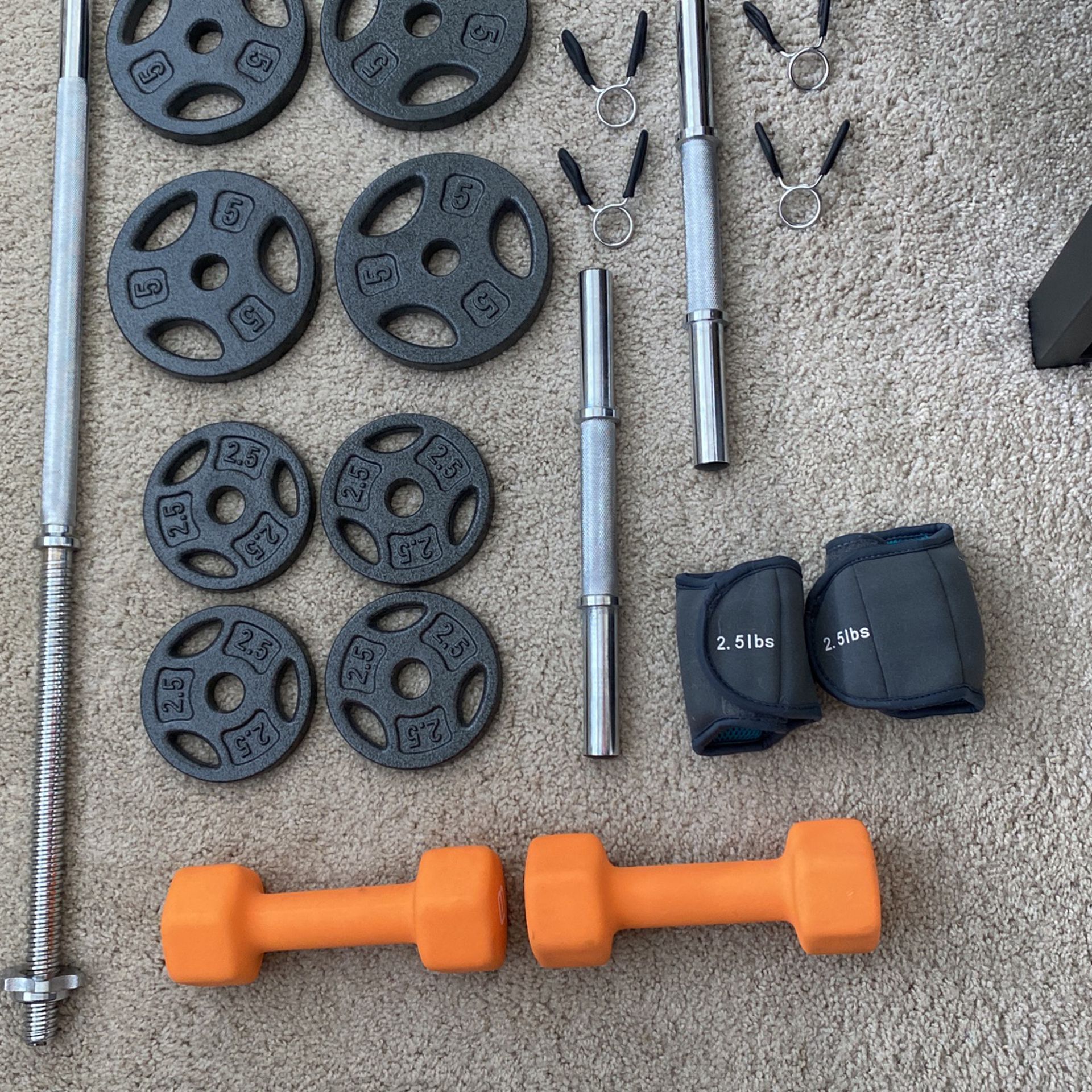 Gym Barbell Set With Plates Dumbbells Ankle Weights