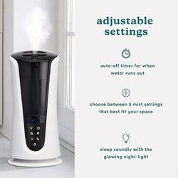 Homedics Ultrasonic Humidifier – Large Deluxe Air Humidifiers for Bedroom, Plants, Office – Cool and Warm Mist Humidifiers, Essential Oil Pads and Bui