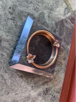 Vintage MCM Green marble and brass maple leaf ashtray