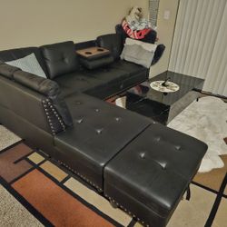 Black Leather Sectional Couch 