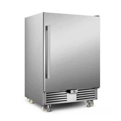 4.9cu. ft. 24 in. 190 Can Built-In/Freestanding Outdoor Cooler Fridge with 4 wheels, Weatherproof, Stainless Steel