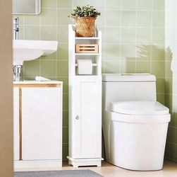Corner Toilet Paper Holder Stand, Slim Bathroom Toilet Paper Storage Cabinet