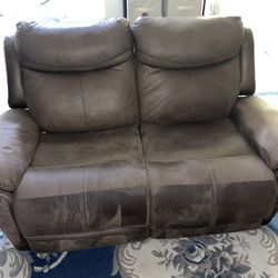 Reclining Brown Faux Leather Loveseat with Pillows 