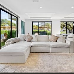 7th Avenue Extra Deep Modular Sectional — Natural White Performance Fabric — Designer Cloud Couch 