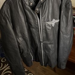 Leather jacket with Harley Davidson patches