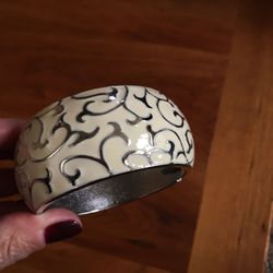 White bangle bracelet with silver accent
