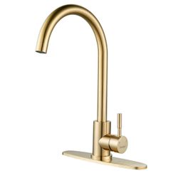 Single Handle High Arc Brushed Gold Kitchen Faucet Stainless Steel Commercial Single Hole Kitchen Sink Faucet, Modern One Hole Bar Sink Faucet with De