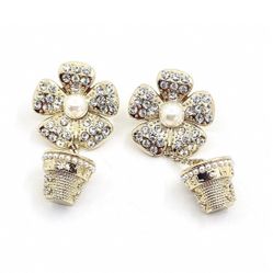 Chanel Floral Dangle chain Flower pot Earrings 