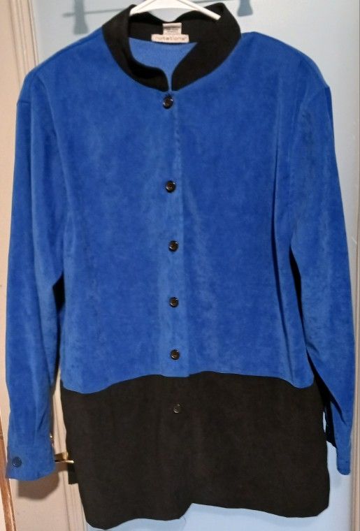 WOMEN'S NOTATIONS BRAND BLUE & BLACK SHIRT/JACKET, SIZE LARGE, FEELS LIKE SUEDE