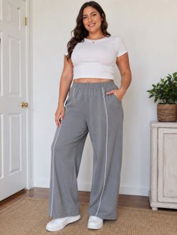 Women’s Gray Wide Leg Lounge Pants Elastic Waist XL Casual Athleisure New