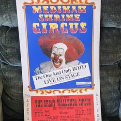Vintage 1994 Medinah Shrine Circus Poster with Bozo the Clown and The Great Wallenda Circus 