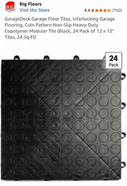 BLACK Big Floors Coin Pattern Non-Slip Interlocking Garage Tiles 24 Sq Ft 24pk