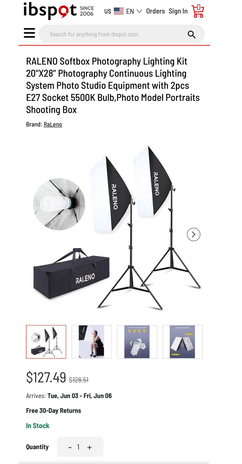 RALENO Softbox Photography Lighting Kit 20"X28"