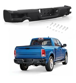 (Small Damage) For 09-23 Dodge Ram 1500/Classic Black Steel Rear Bumper w/ Dual Exhaust Holes