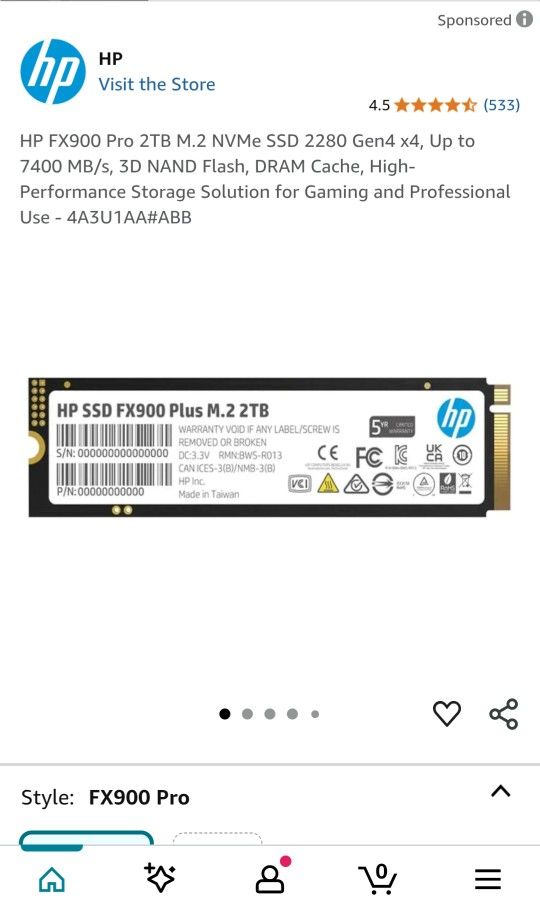 HP FX900 Pro SSD 2TB Internal Drive