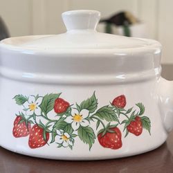 3 Sheffield Strawberries N Cream Stoneware Crock Pot / Bean Pot W/Lids