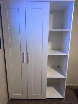White Wardrobe with Open Shelving Unit