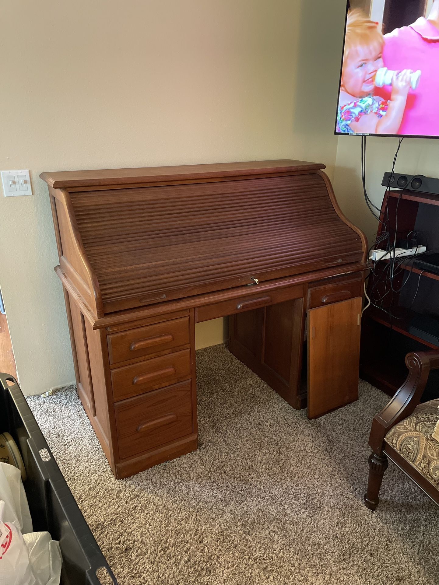 Teak Roll Top Desk