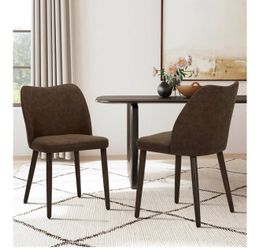 COLAMY Upholstered Dining Chairs Set of 2 PU Leather Kitchen Side Chairs Wood Legs Brown